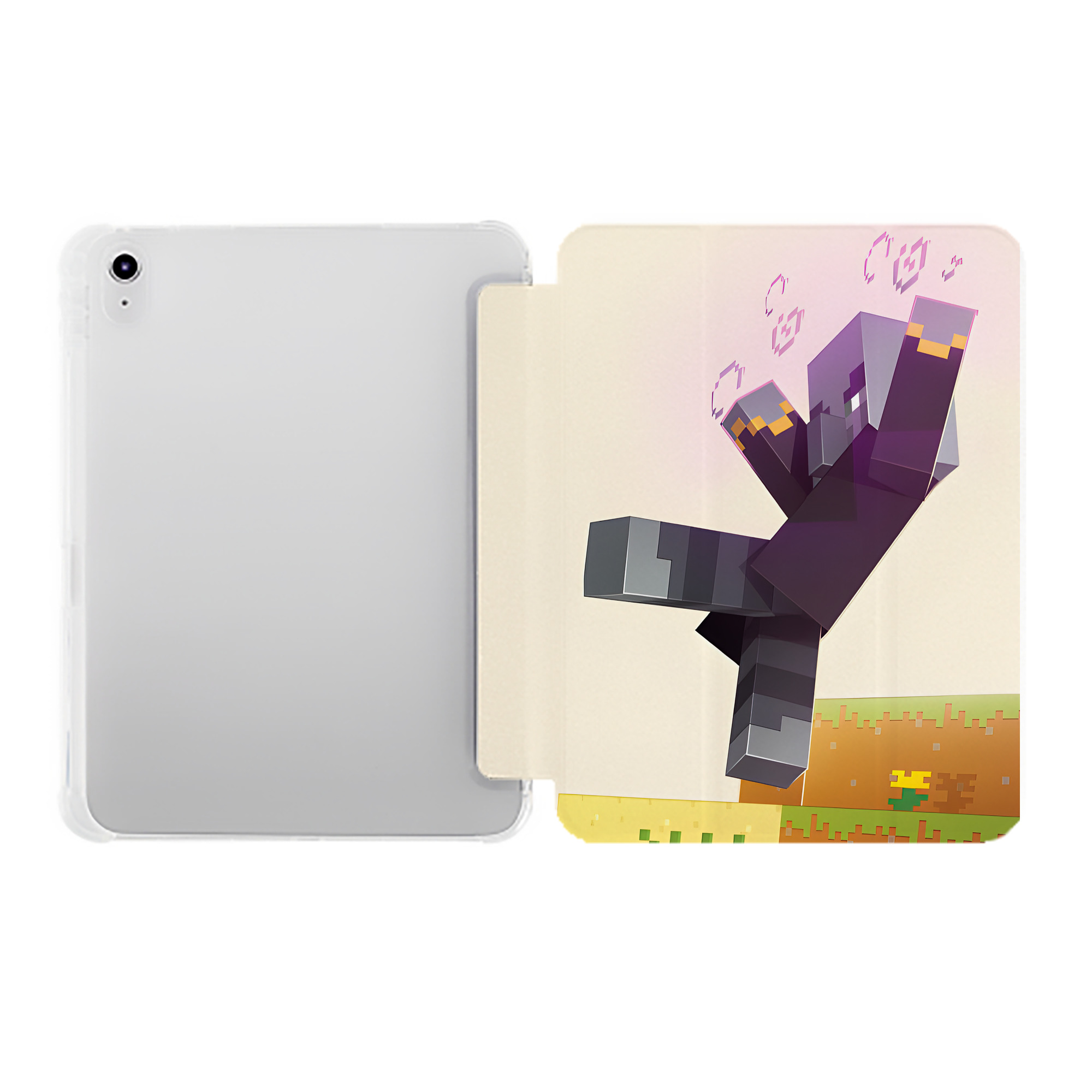 （画像用） マインクラフト ブロックの世界 Minecraft MC Block world IPad ケース ペン収納付き 三つ折りスタンド PUレザー×シリコン 対応機種9.5/10.5/10.9インチ